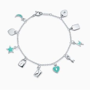 Christmas Gift! Tiffany & Co. Enamel Love Notes sterling silver charm bracelet